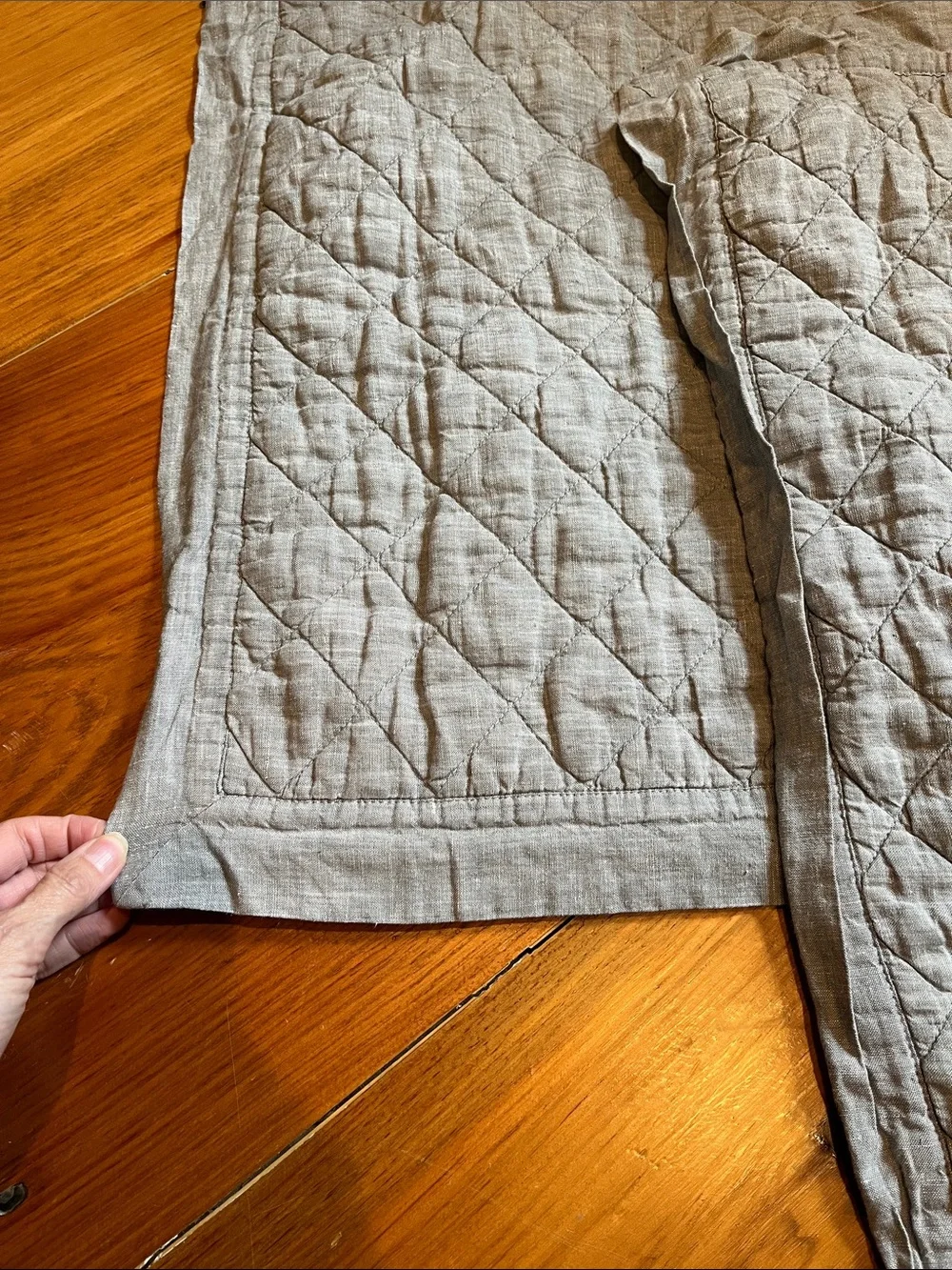 Set/2 POTTERY BARN *Euro* Belgian Flax Linen Diamond Quilted Shams Chambray